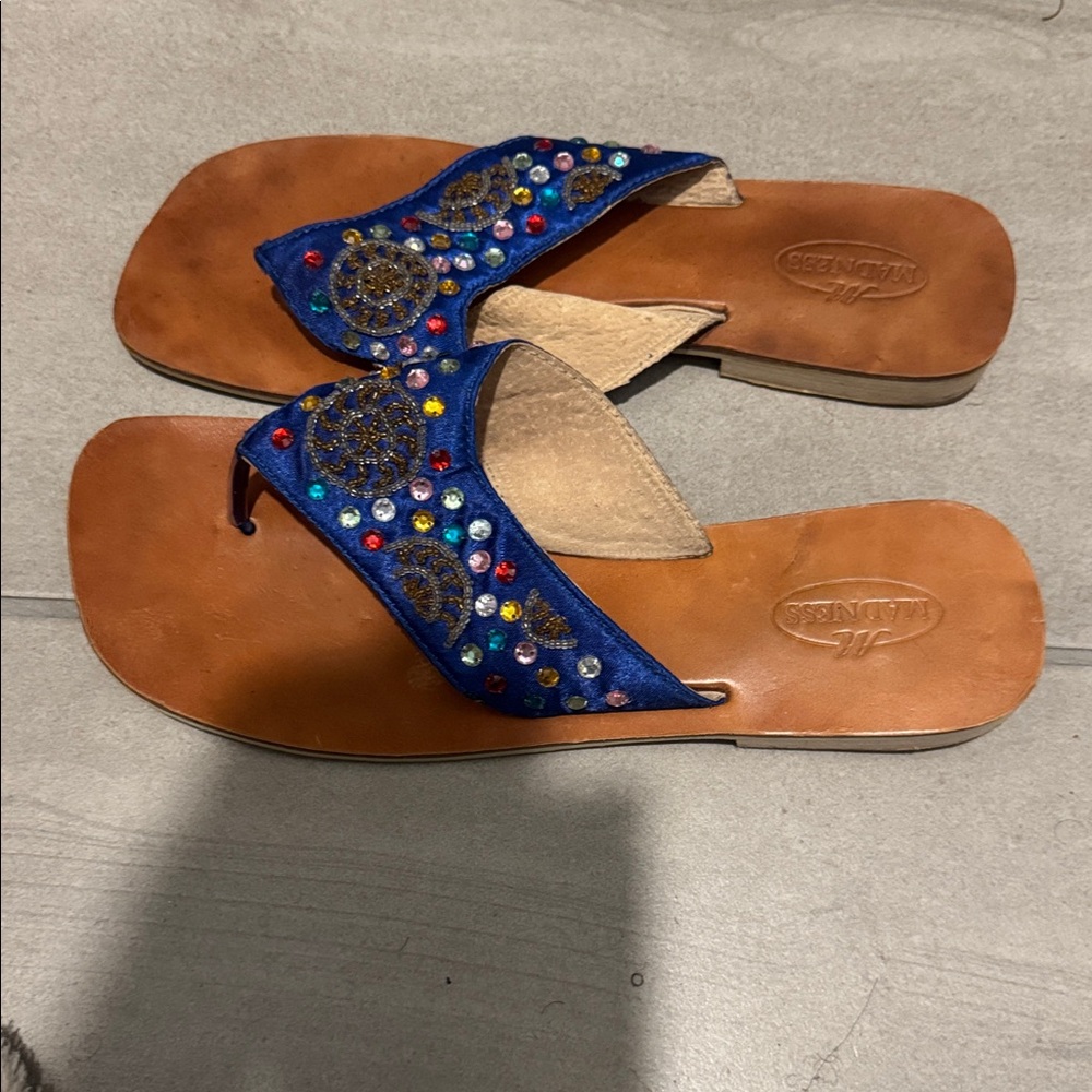 Embellished Blue and Brown Sandals